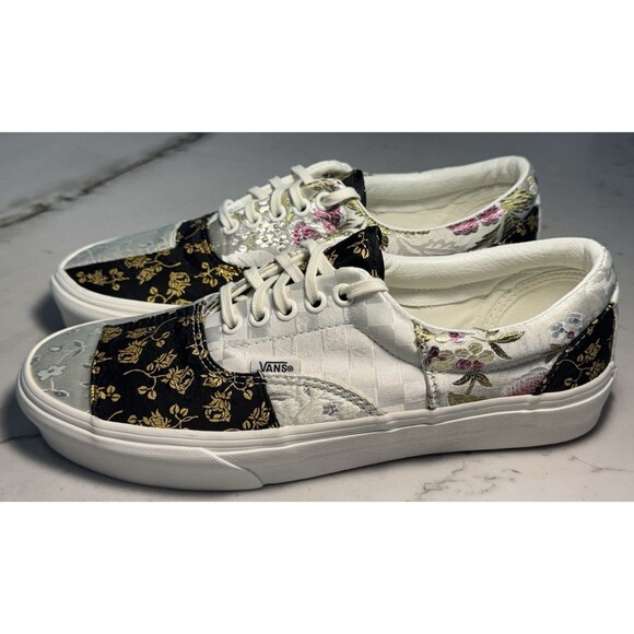 Vans Era Brocade Patchwork Women's Floral Print Black and White Sneakers SZ 9.5W - Picture 1 of 7